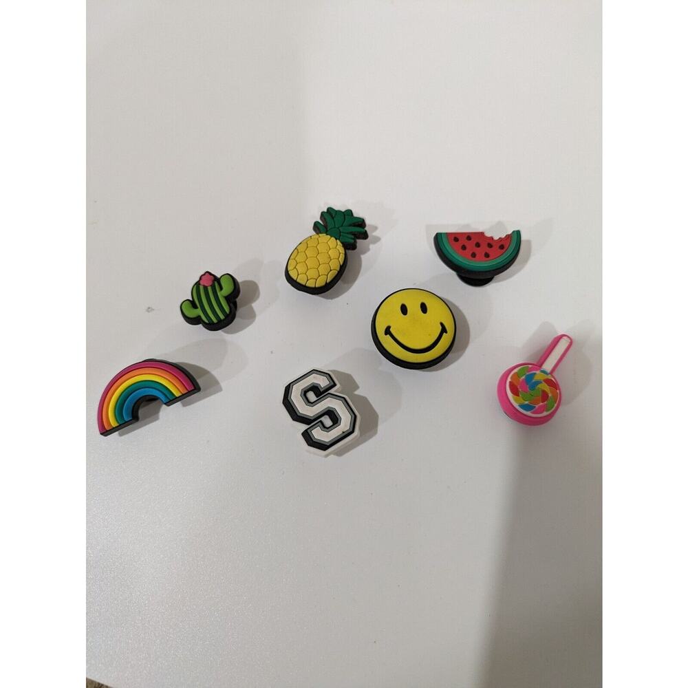 Crocs Jiblitz Charm Rainbow Cactus‎ S Pinaple Smile Watermelon Candy Lot of 7